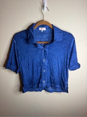 NWOT Goldie Short Sleeve Collar Button Down Shirt in Blue Size S